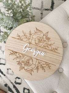 Round Name Plaque with floral Design