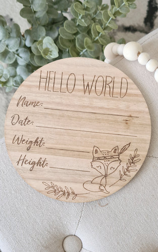 Fox Birth Announcement Plaque