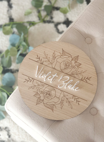 Round Name Plaque with floral Design